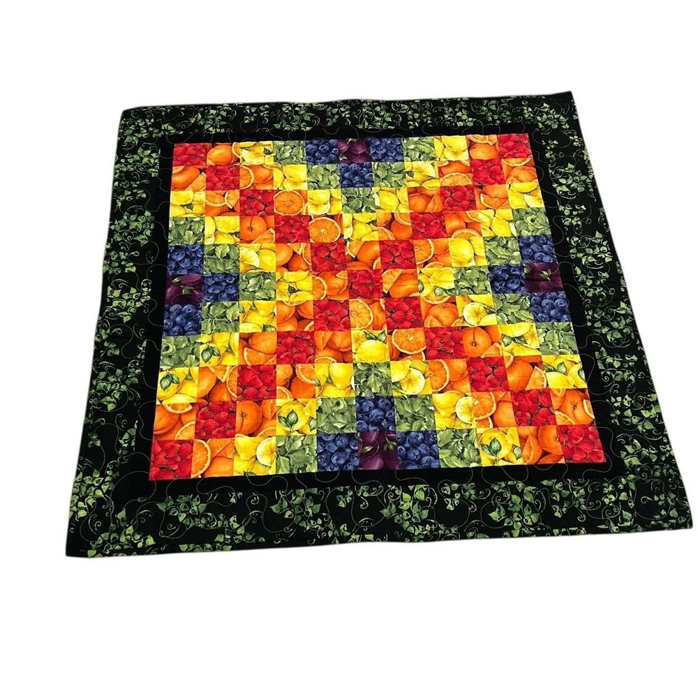 Handmade Quilted Patchwork Wall Hanging Fruit Themed Lemons Oranges 35" X 35"‎